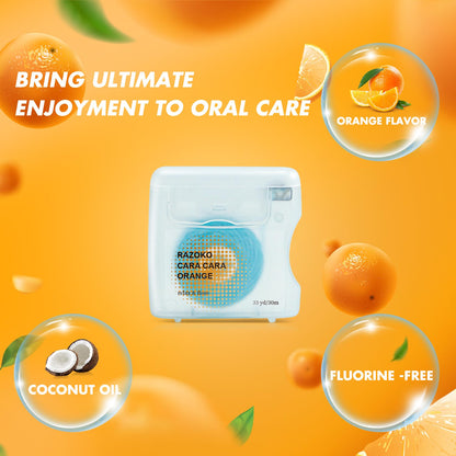 RAZOKO Coconut Oil Infused Woven Dental Floss - Vegan, Cruelty-Free, Orange Scent, 4 Month Supply (33 Yds x 2 Units)
