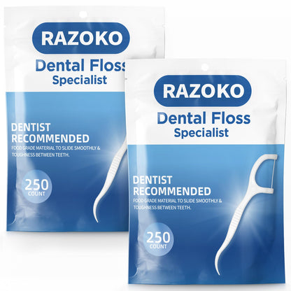 RAZOKO Dental Floss Picks – 500 Pcs Disposable Interdental Toothpicks, Unflavored