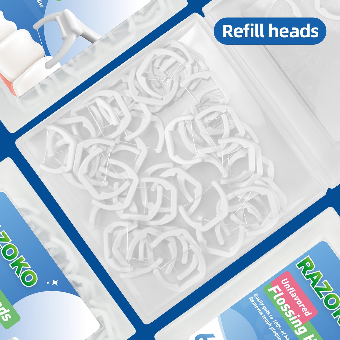 RAZOKO Dental Flosser Kit – Extra-Strong, 2 Handles, 240 Refills, PFAS-Free