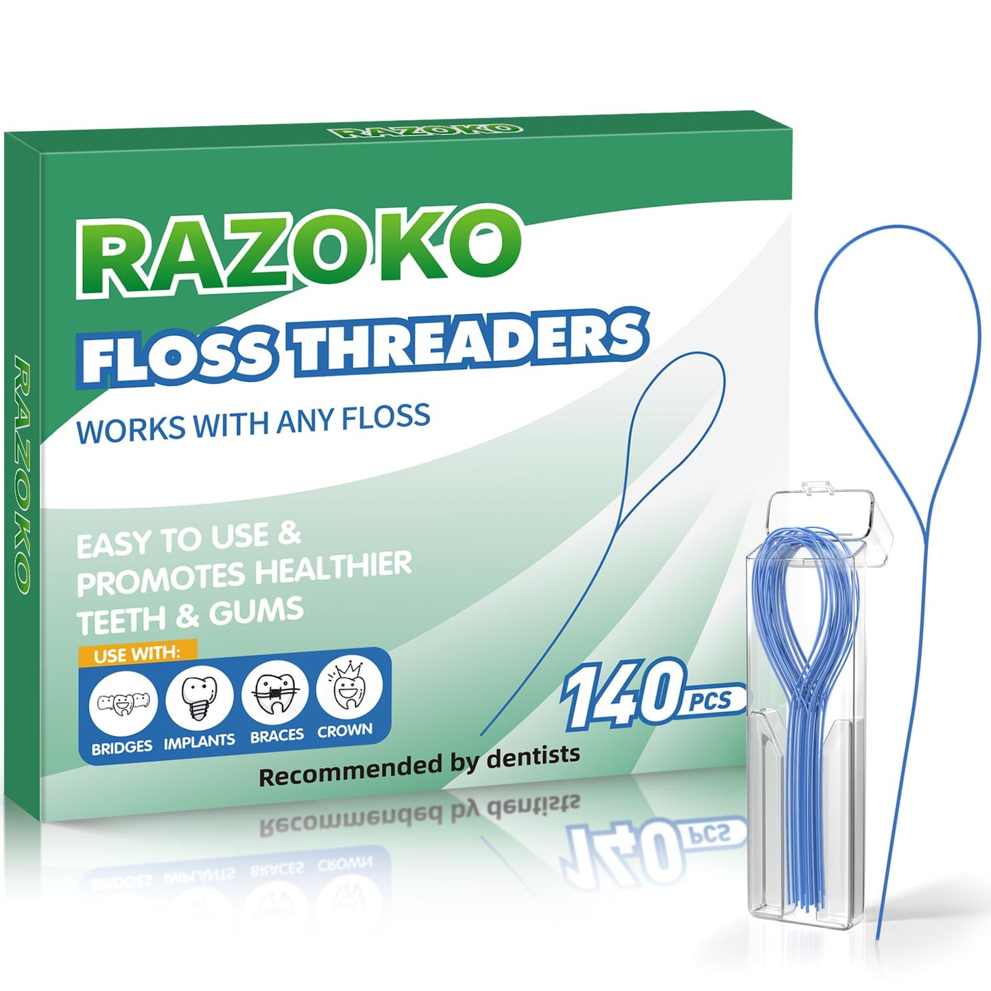 RAZOKO Floss Threaders 140PCS (Pack of 2) for Braces & Implants