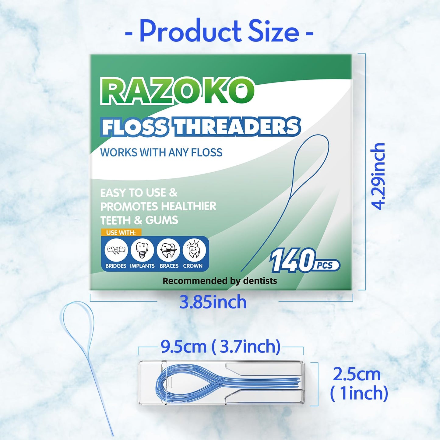 RAZOKO Floss Threaders 140PCS (Pack of 2) for Braces & Implants