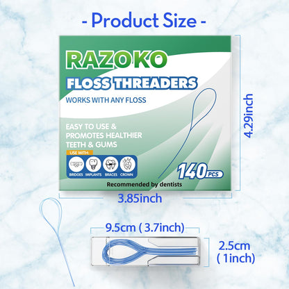 RAZOKO Floss Threaders 140PCS (Pack of 2) for Braces & Implants