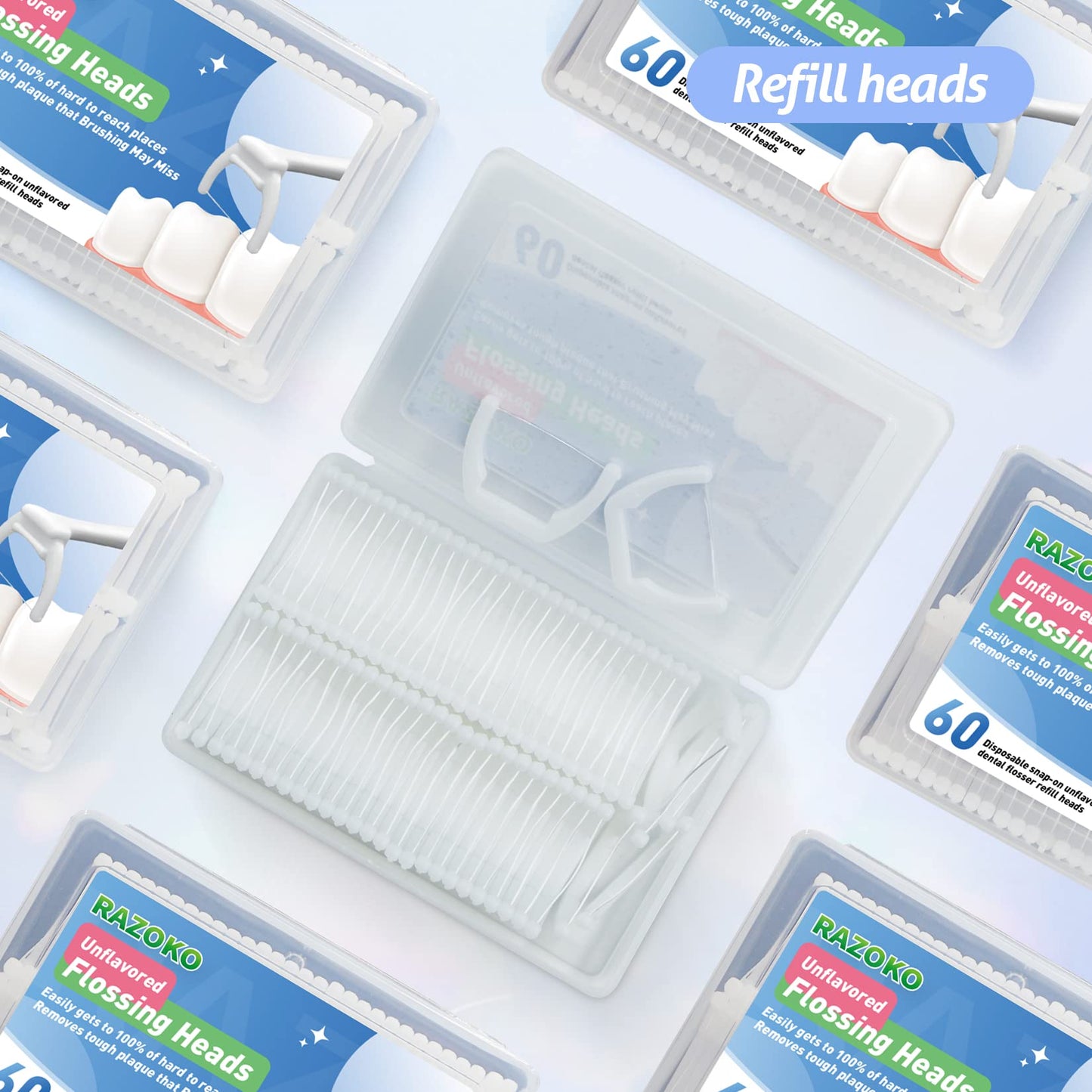 RAZOKO Disposable Snap-On Flosser Refill Heads – 180 Count | Fits RAZOKO Dental Floss Handle