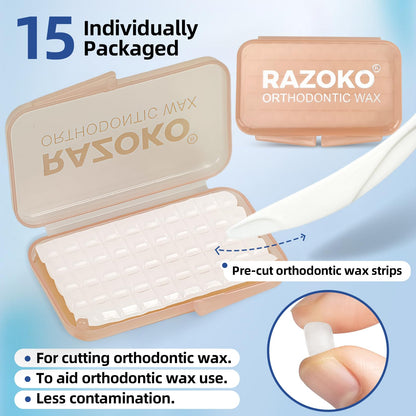 RAZOKO Orthodontic Wax for Braces & Aligners | Precut Strips & Dots, Food Grade