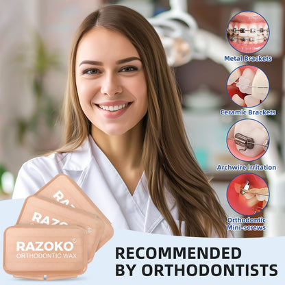 RAZOKO Orthodontic Wax for Braces & Aligners | Precut Strips & Dots, Food Grade