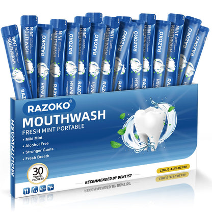 RAZOKO Travel Mouthwash Packets – Alcohol & Fluoride Free, Fresh Mint