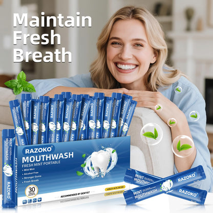 RAZOKO Travel Mouthwash Packets – Alcohol & Fluoride Free, Fresh Mint