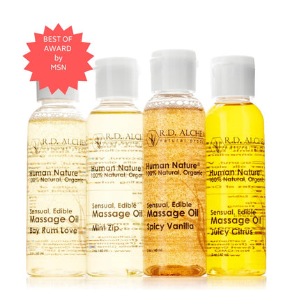 RD Alchemy 100% Natural & Organic Edible Massage Oil Sample Pack – 4 Flavors