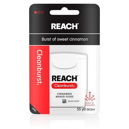 Reach Cleanburst Cinnamon Waxed Dental Floss - 55 Yards (Pack of 12)