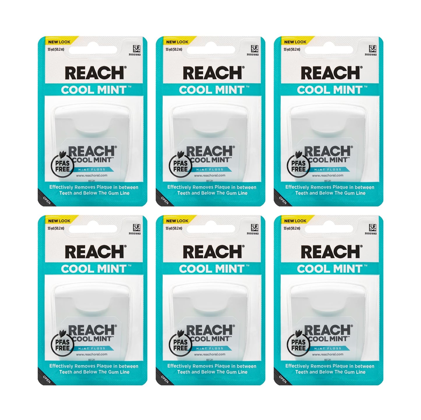 REACH Cool Mint Dental Floss – Fresh Mint, PFAS Free, 6 Pack, 55 yd