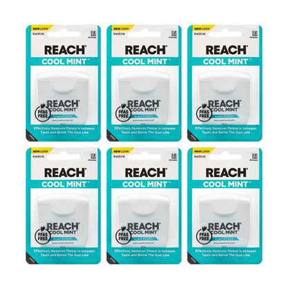 REACH Cool Mint Dental Floss – Fresh Mint, PFAS Free, 6 Pack, 55 yd