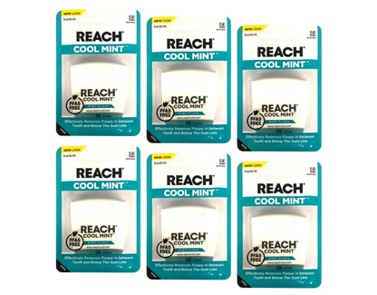 REACH Dental Floss, Cool Mint, 6 Count | Mint Floss for Clean Between-Teeth