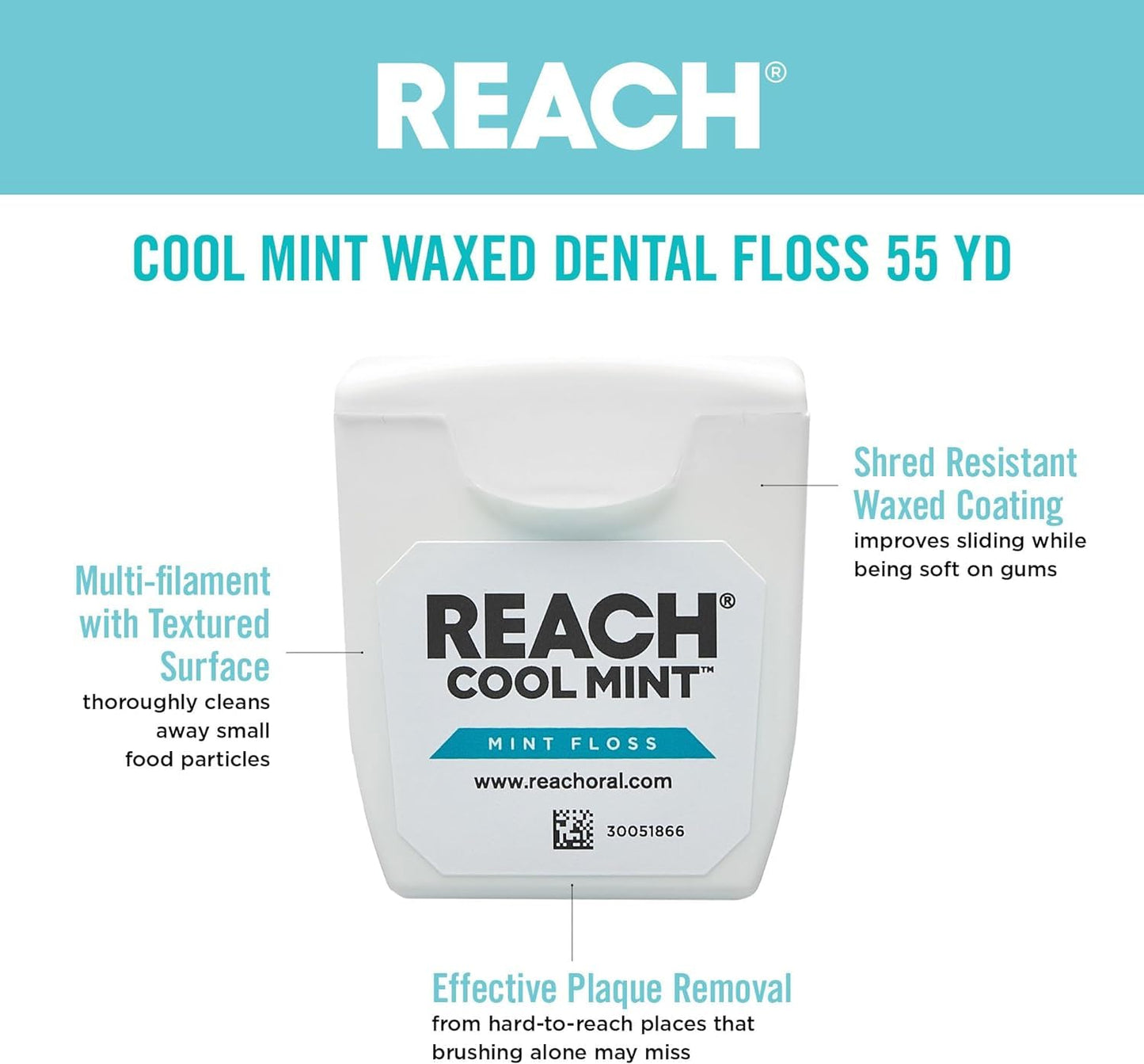REACH Dental Floss, Cool Mint, 6 Count | Mint Floss for Clean Between-Teeth