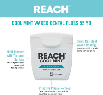 REACH Dental Floss, Cool Mint, 6 Count | Mint Floss for Clean Between-Teeth