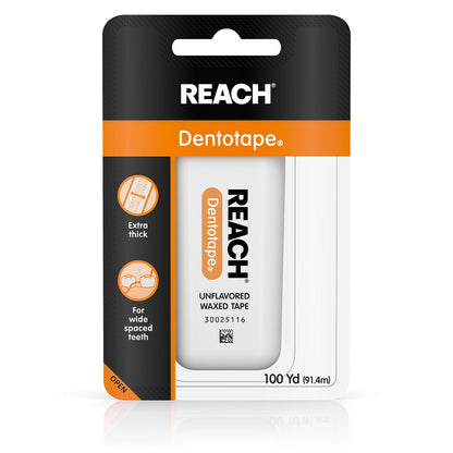 Reach Dentotape Waxed Dental Floss – Extra Wide Cleaning Surface, Unflavored, 100 Yards (Pack of 5)