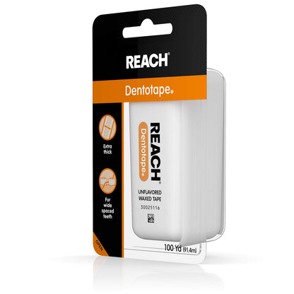 Reach Dentotape Waxed Dental Floss – Extra Wide Cleaning Surface, Unflavored, 100 Yards (Pack of 5)