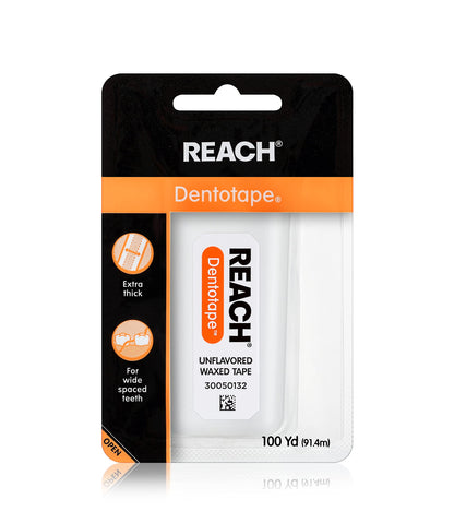 REACH Dentotape Waxed Dental Floss Tape - Extra-Wide, Unflavored, PFAS-Free, 100 yd