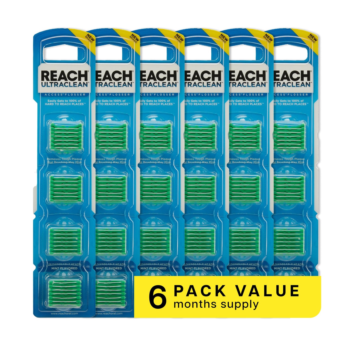 REACH Ultraclean Access Flosser Refill Heads – Mint, Shred-Resistant, PFAS Free, 28 Count (6 Pack)