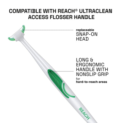 REACH Ultraclean Access Flosser Refill Heads – Mint, Shred-Resistant, PFAS Free, 28 Count (6 Pack)