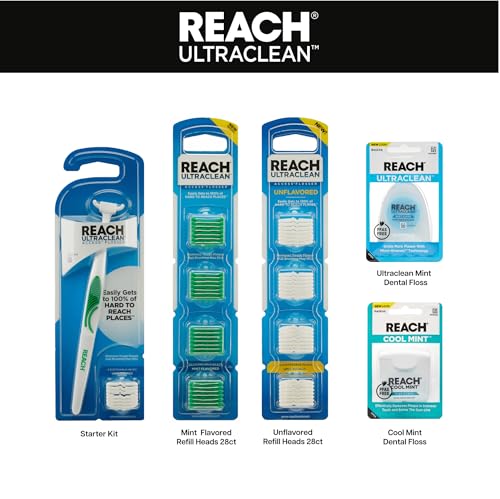 REACH Ultraclean Access Flosser Refill Heads – Mint, Shred-Resistant, PFAS Free, 28 Count (6 Pack)