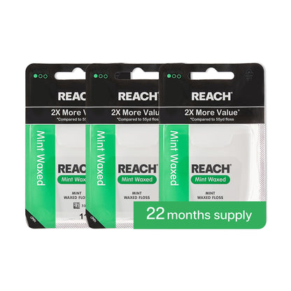 REACH Waxed Dental Floss, 115 yd, 3-Pack Mint - PFAS-Free, Shred-Resistant