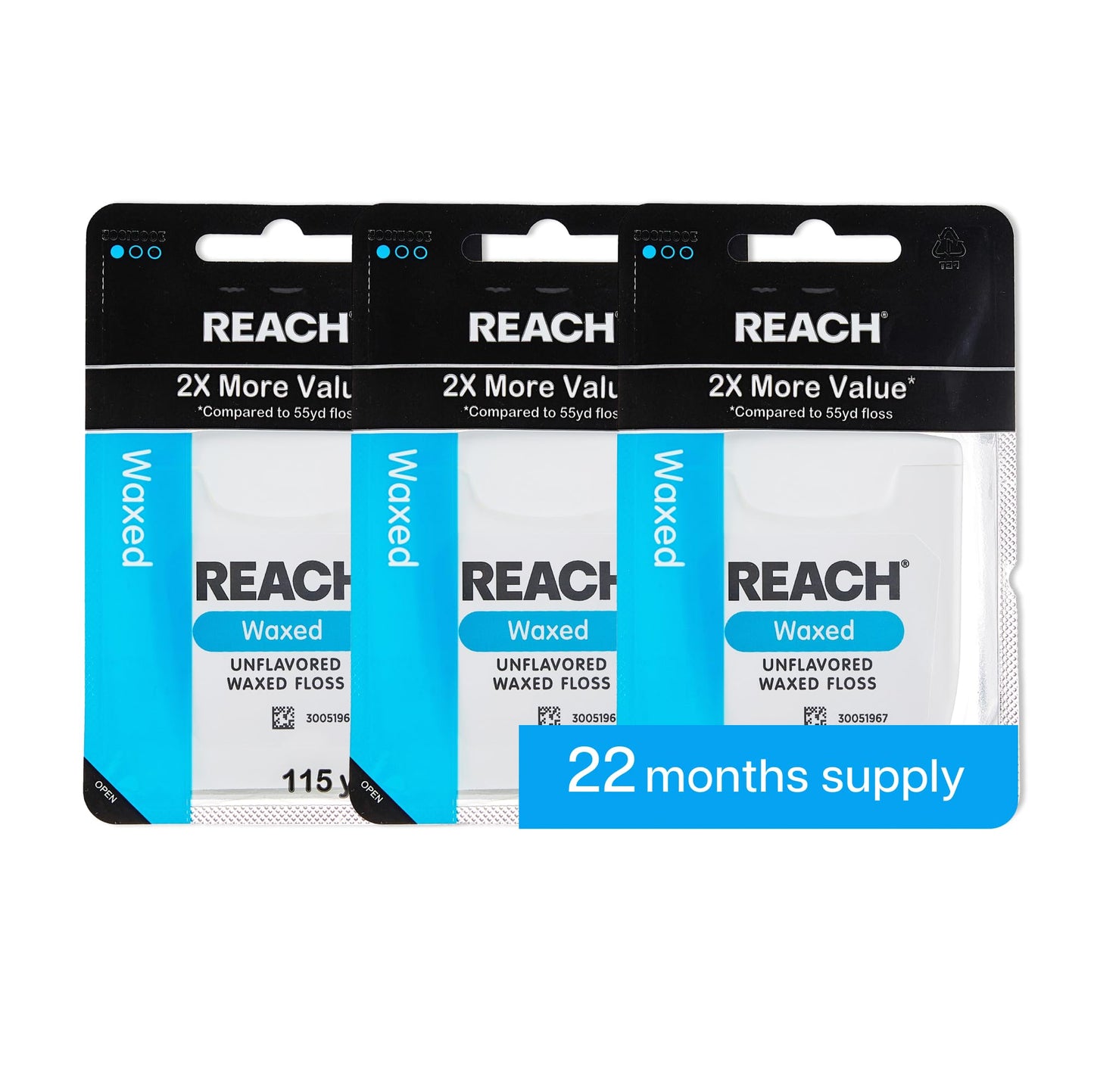 REACH Waxed Dental Floss 3 Pack – 115 yd, Unflavored | 2x Value