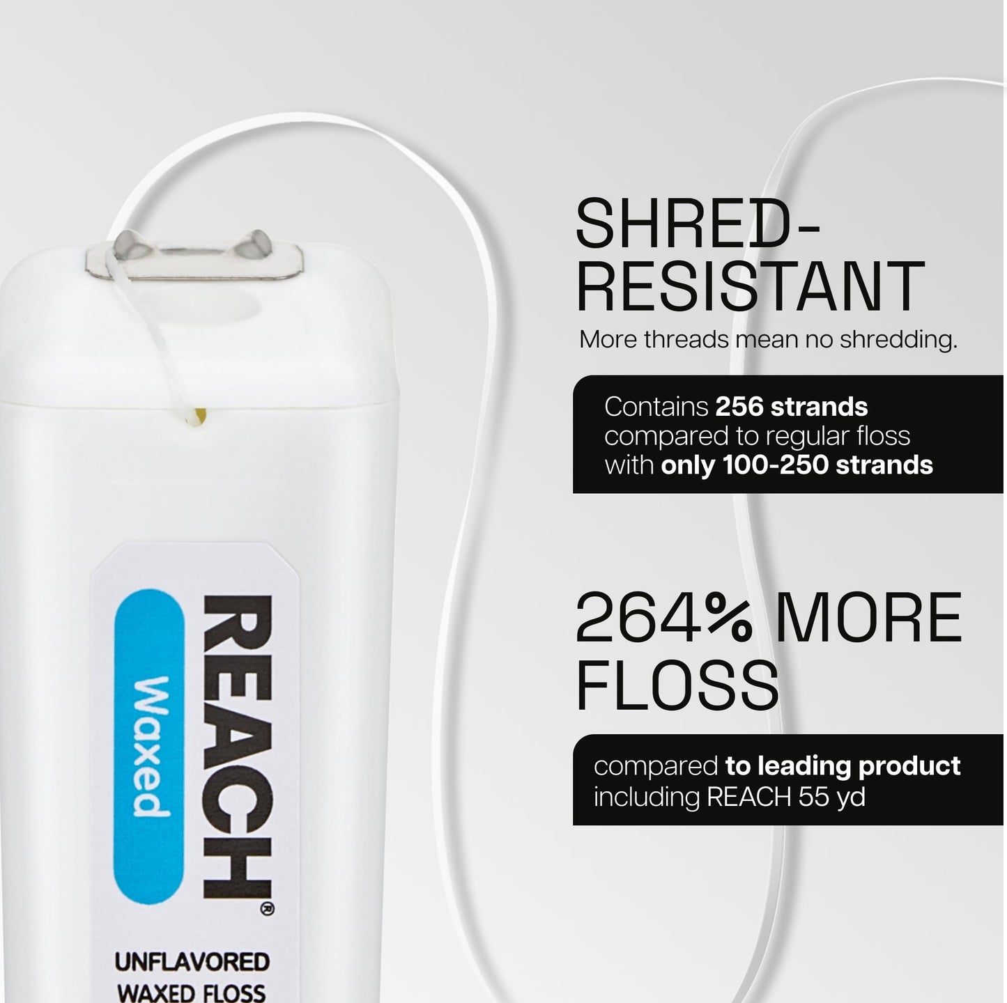 REACH Waxed Dental Floss Unflavored - 200 Yards, 2 Pack, PFAS-Free, Shred-Resistant