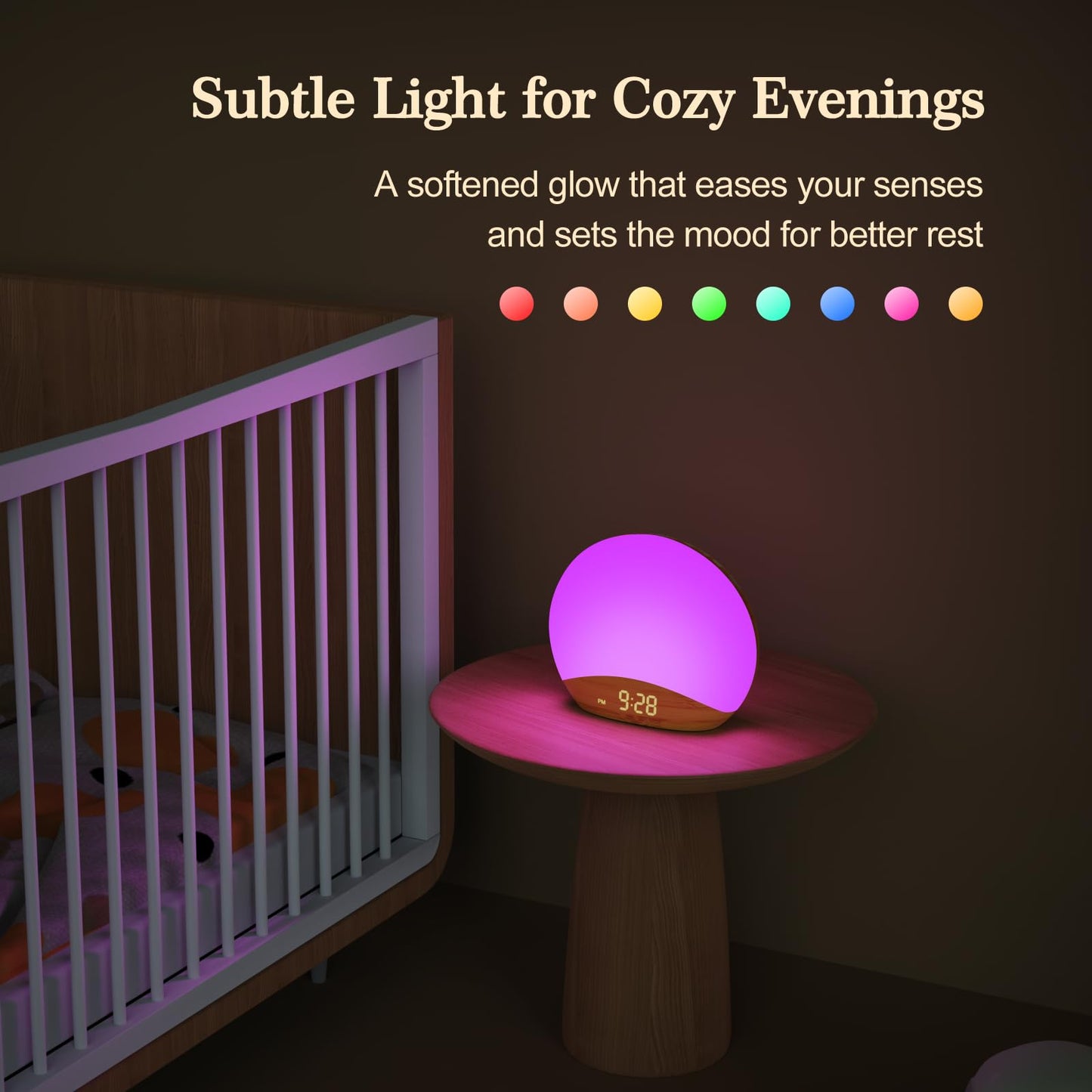 REACHER Wood Grain Sunrise Alarm Clock & Sound Machine | 26 Sleep Sounds, Dimmable Night Light, Wake-Up Light