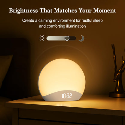REACHER Sunrise Alarm Clock with Night Light — 26 Sleep Sounds, Dimmable Wake-Up Light