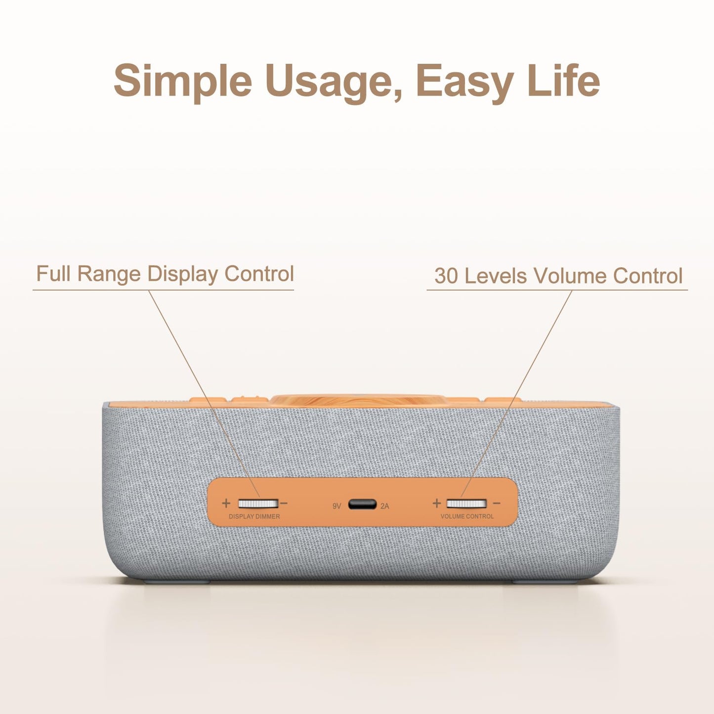 REACHER 15W Magnetic Wireless Charging Alarm Clock with White Noise Machine, Woodgrain — 20 High‑Fidelity Sounds, Gradual Wake, Snooze & Dimmable Display