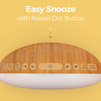 REACHER Wood Grain Sunrise Alarm Clock & Sound Machine | 26 Sleep Sounds, Dimmable Night Light, Wake-Up Light