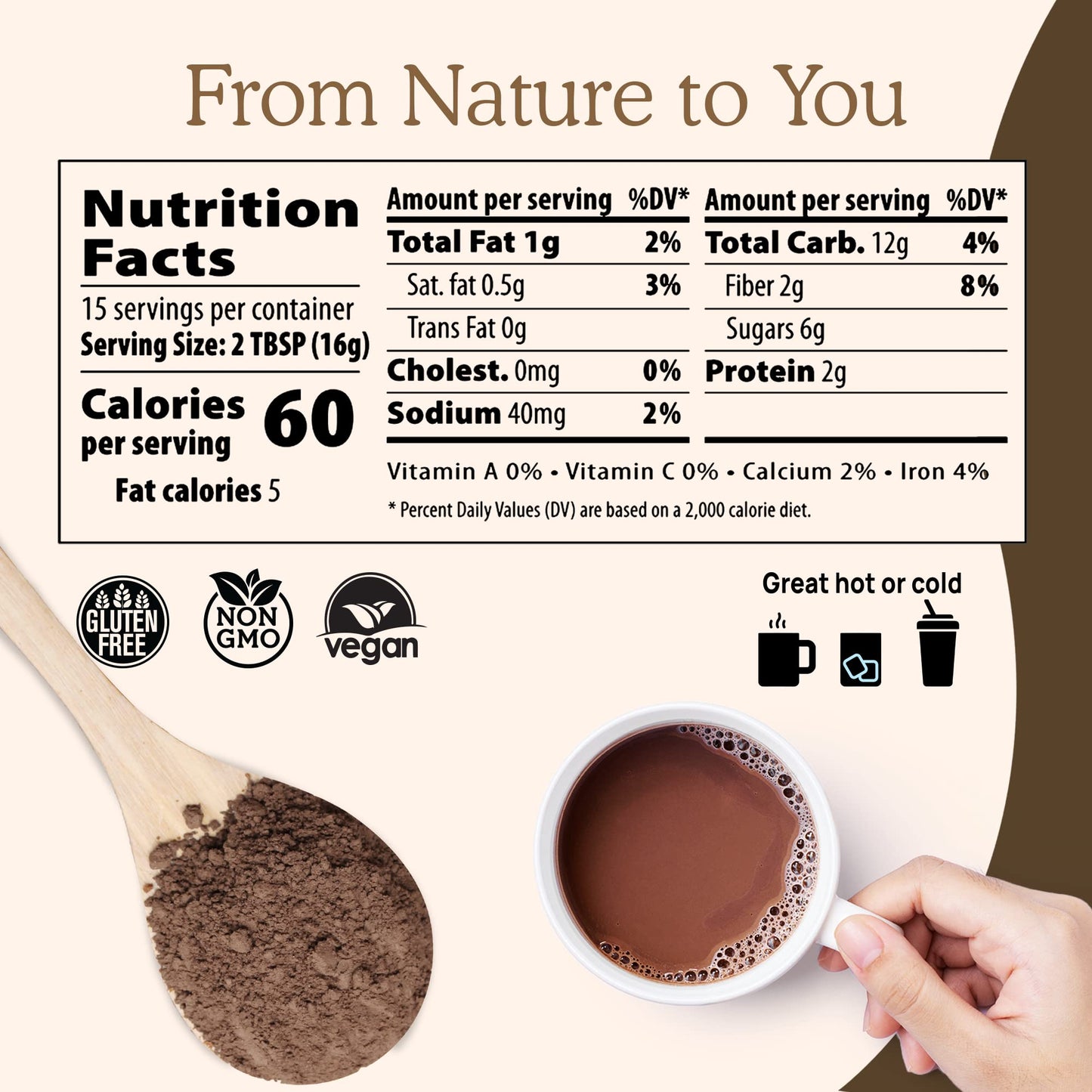 Real Mushrooms Organic Hot Chocolate Mix – 5 Defenders Cacao, Vegan, Gluten-Free