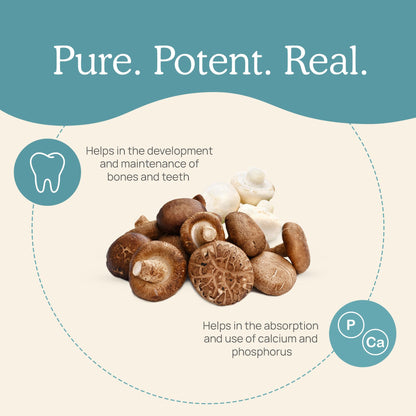 Real Mushrooms Vitamin D2 from Shiitake & Agaricus – 1000 IU, Vegan, Organic
