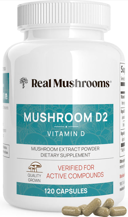 Real Mushrooms Vitamin D2 from Shiitake & Agaricus – 1000 IU, Vegan, Organic