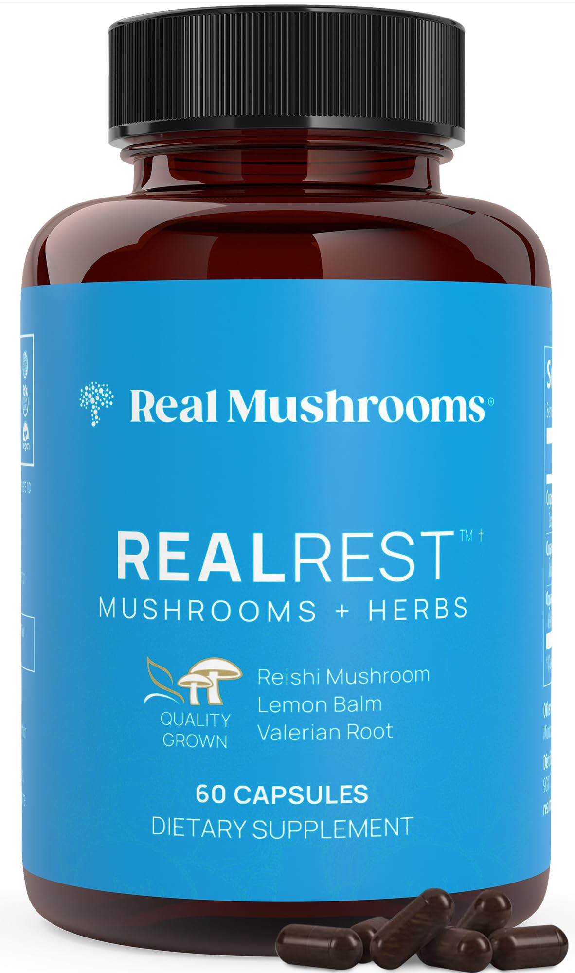 RealRest Capsules – Organic Reishi + Lemon Balm | Real Mushrooms (60 Count)