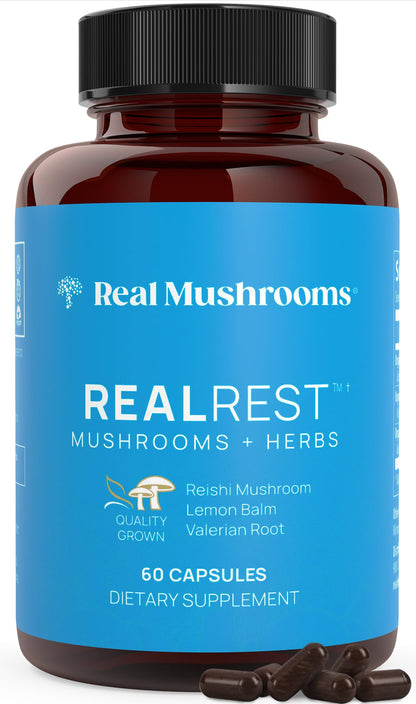 RealRest Capsules – Organic Reishi + Lemon Balm | Real Mushrooms (60 Count)