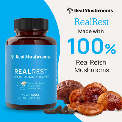 RealRest Capsules – Organic Reishi + Lemon Balm | Real Mushrooms (60 Count)