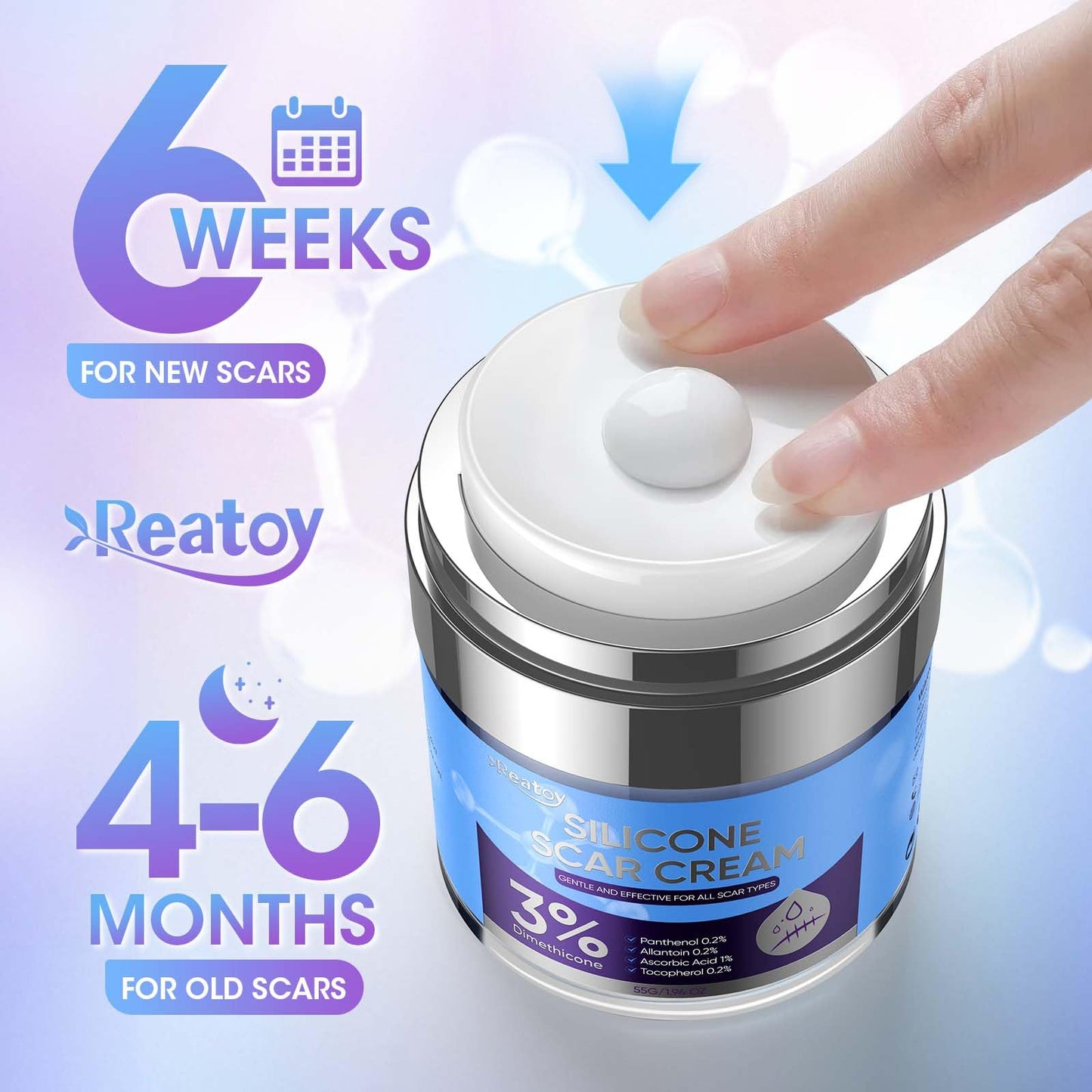 Reatoy Silicone Scar Cream 3% Dimethicone – 55ml for Surgical, C-Section, Acne Scars