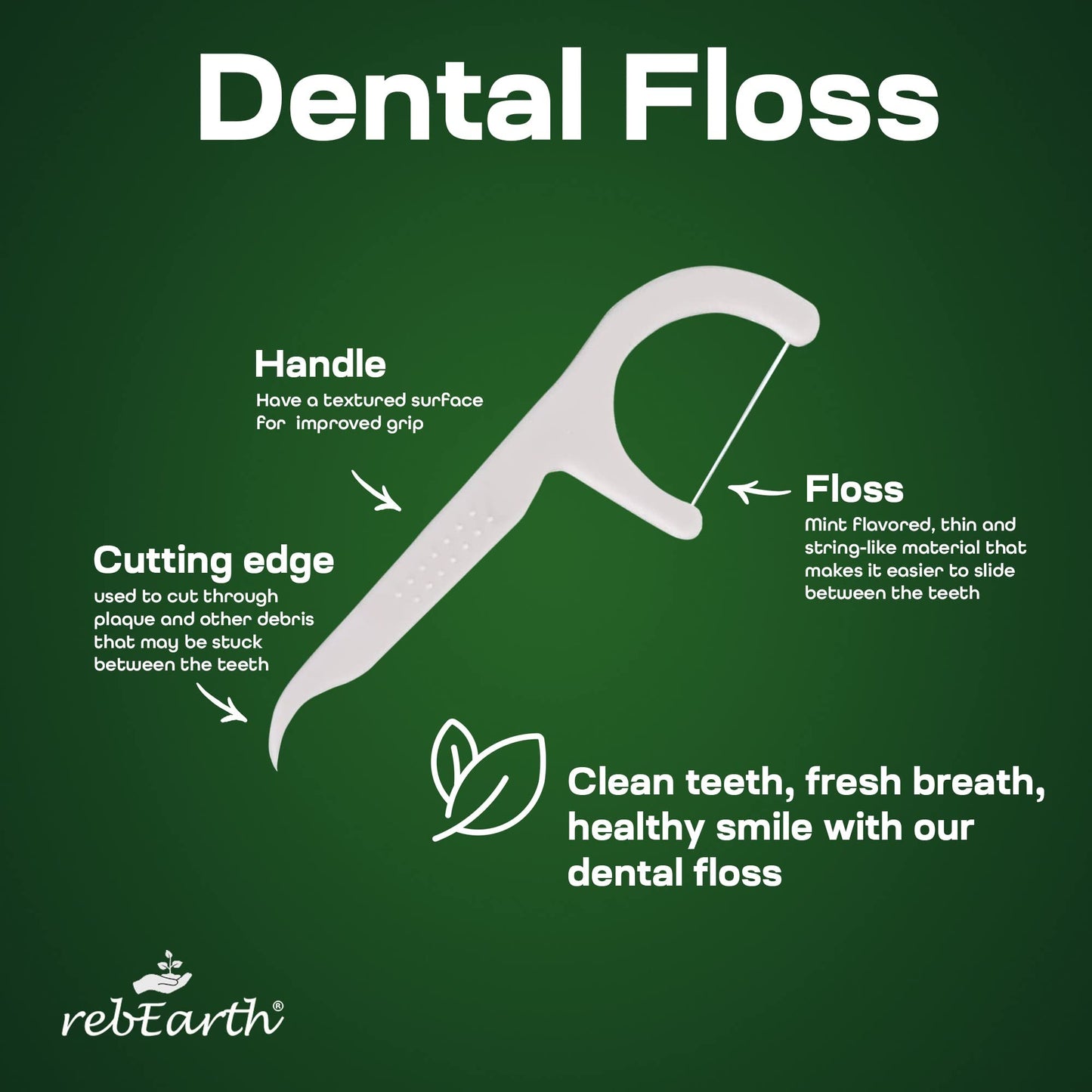 rebEarth Mint Flavored Dental Floss Picks – 200 Count, 2-in-1 Plant-Based