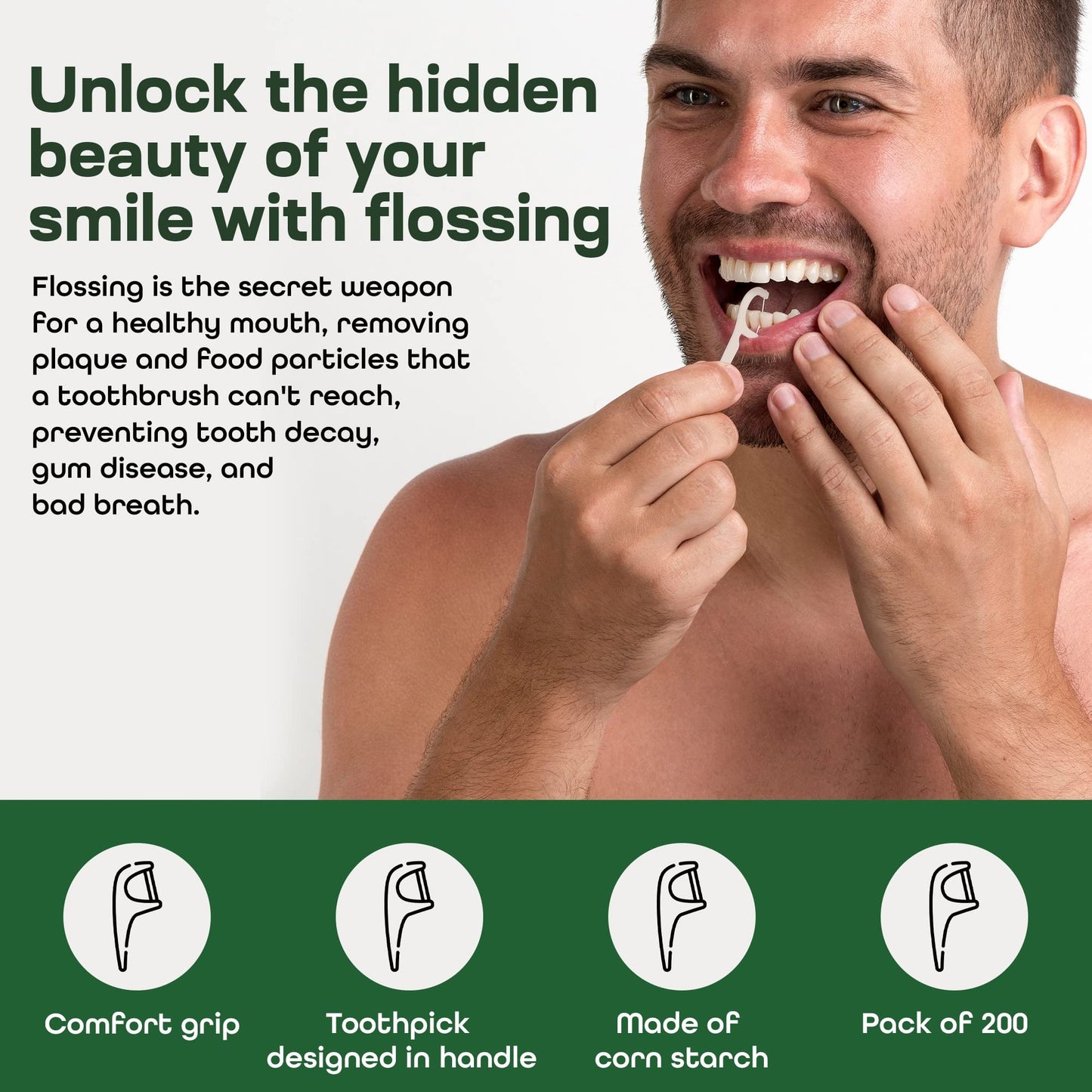 rebEarth Mint Flavored Dental Floss Picks – 200 Count, 2-in-1 Plant-Based