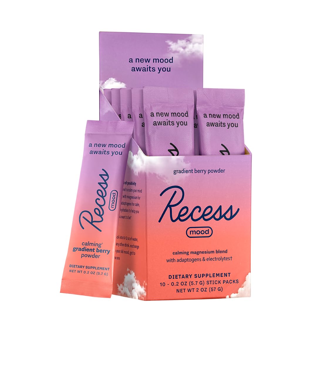 Recess Mood Powder – Calming Magnesium L-Threonate + L-Theanine (Gradient Berry, Pack of 10)