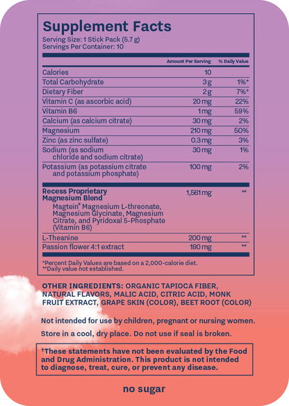 Recess Mood Powder – Calming Magnesium L-Threonate + L-Theanine (Gradient Berry, Pack of 10)