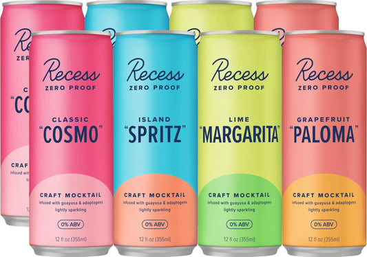 Recess Zero Proof Craft Mocktails – Alcohol-Free, Adaptogen-Infused 12oz 12-Pack Happy Hour Sampler BritishVita | Premium UK Vitamins & Wellness Supplements