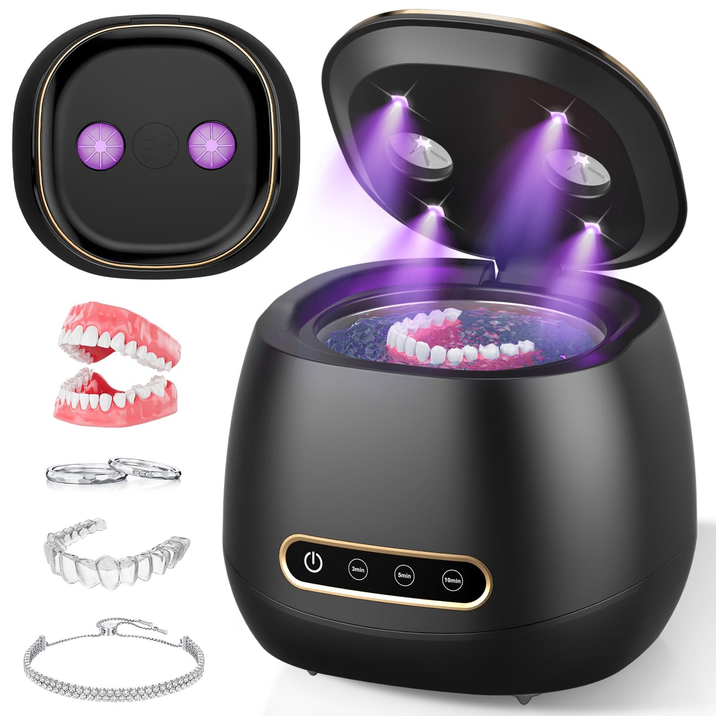 Rechargeable Ultrasonic Retainer Cleaner - 45kHz, Portable 200ml, 3 Modes