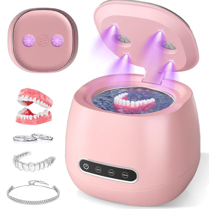 Rechargeable Ultrasonic Retainer Cleaner – 45kHz, 200ml, Portable Pink
