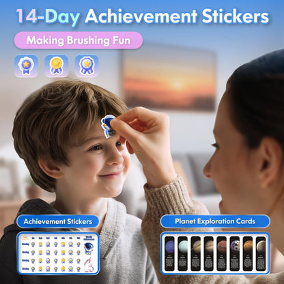 Kids Electric Toothbrush 3-12 Years – Rechargeable with Timer, 3 Modes, 4 Heads, Habit Stickers | Astronaut Blue