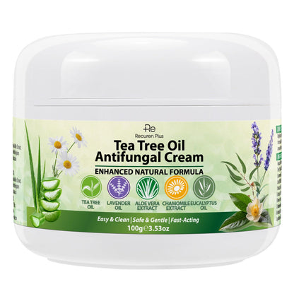Recuren Plus Antifungal Cream with Tea Tree Oil – Herbal Skin Relief for Fungus, Jock Itch & Athlete's Foot (100g)