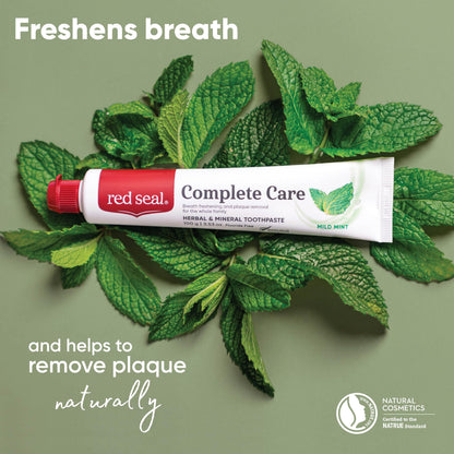 Red Seal Complete Care Mild Mint Toothpaste - NATRUE Natural, Fluoride Free, Vegan & Cruelty Free, 3.53 oz