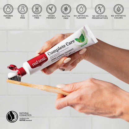 Red Seal Complete Care Mild Mint Toothpaste - NATRUE Natural, Fluoride Free, Vegan & Cruelty Free, 3.53 oz