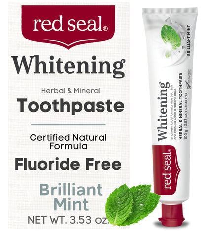 Red Seal Fluoride Free Whitening Toothpaste - Mint | Vegan, Cruelty-Free, NATRUE-Certified Natural Ingredients